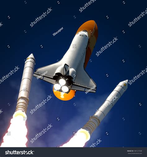 Solid Rocket Boosters Separation. Realistic 3d Scene. Stock Photo ...