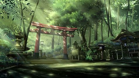 Free download | HD wallpaper: anime landscape torii sun rays forest ...