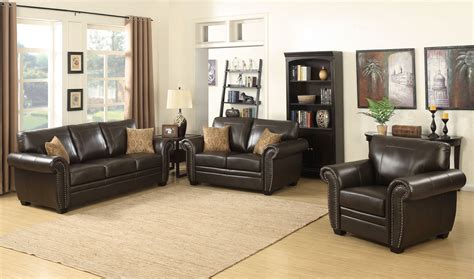 Louis Collection Traditional 3-Piece Upholstered Leather Living Room ...