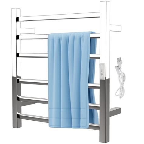 VEVOR Heated Towel Rack Towel Heater Warmer 6-Bar Mirror Polished Steel ...