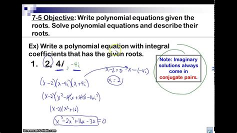 Writing Polynomial Equations given roots - YouTube