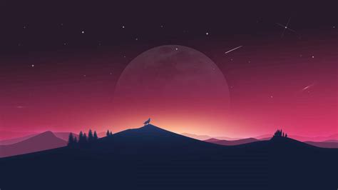 Download Aesthetic Computer 4k Red Sky Big Moon Wallpaper | Wallpapers.com