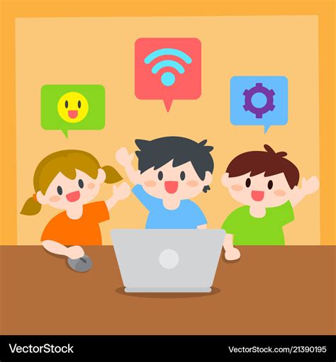 Children learn computer or laptop Royalty Free Vector Image