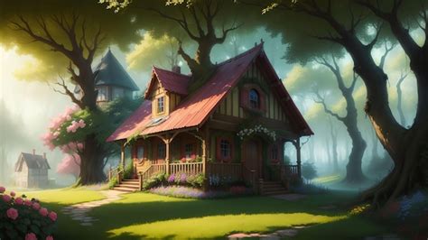 Premium AI Image | The house in the forest anime art style