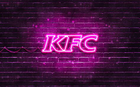 KFC purple logo, , purple brickwall, KFC logo, brands, KFC neon logo ...