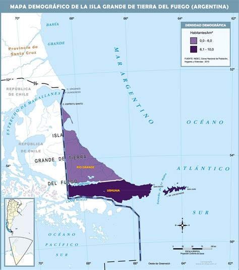 Demographic map of the argentinian side of the Isla Grande de Tierra ...