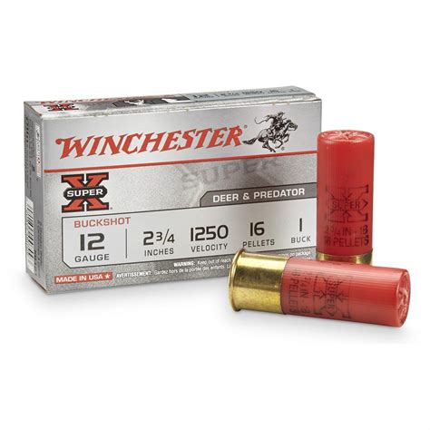 Winchester Super-X Buckshot, 12 Gauge, 2 3/4" Shell, 1 Buck, 16 Pellets ...