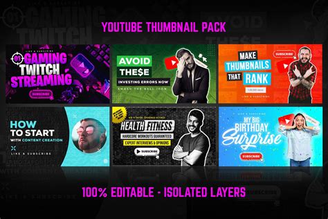 Youtube Thumbnail Templates Set 1 | Photoshop template design, Youtube ...