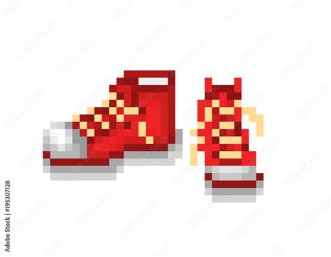 A pair of new red sneakers, pixel art illustration isolated on white ...