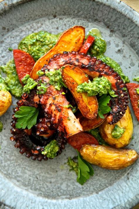 octopus with fingerling potatoes, chorizo and salsa verde recipe | from ...