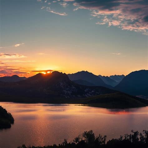 Premium AI Image | Sunrise and Mountain Lake