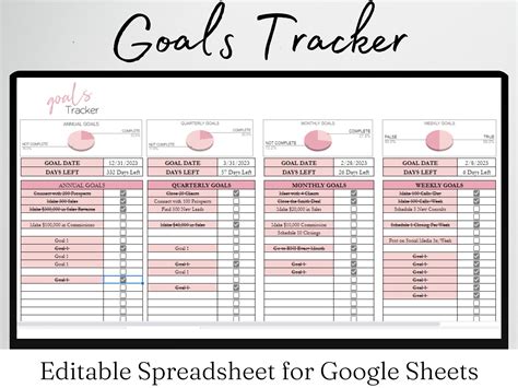 Goal Tracker Template Google Sheets, Goal Tracking Template Excel Shee ...