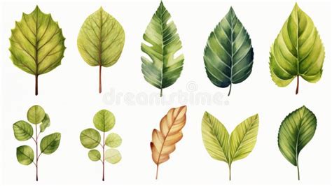 Realistic Watercolor Leaves Vector Set Stock Illustration ...