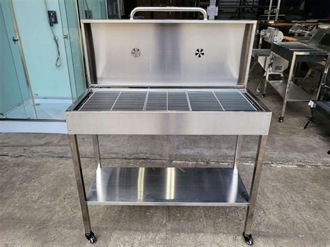 NEW STAINLESS STEEL CHARCOAL BBQ GRILL with HOOD / SMOKER - 100 x 40cm ...