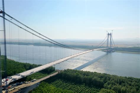 The Braila Bridge in Romania: the suspension bridge over the Danube ...