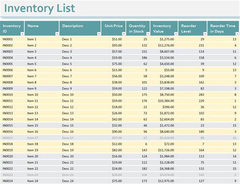 Inventory Sheet Template Excel Workbook