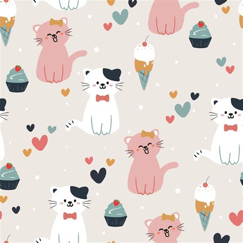 seamless pattern cute cartoon cat. for kids wallpaper, fabric print and ...