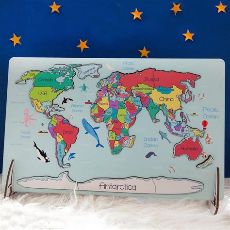 Kids World Map Puzzle Montessori Game Wooden Map of the World | Etsy