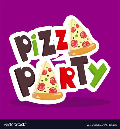 Pizza party sticker 01 Royalty Free Vector Image