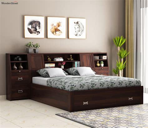 Buy Harley Storage Bed with Bedside (King Size, Walnut Finish) Online ...