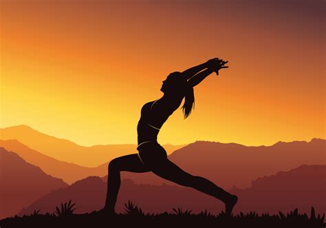 Yoga silhouette with sunset background vector 06 free download