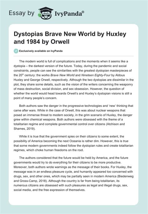 "Brave New World" by Huxley and "1984" by Orwell - 1376 Words | Essay ...