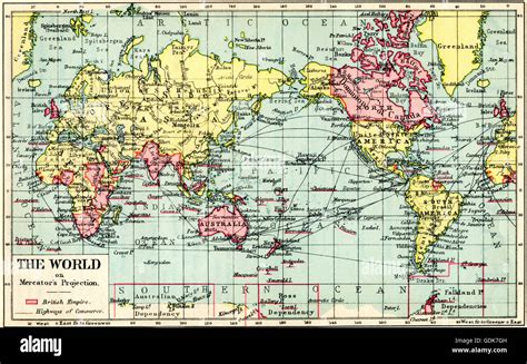 A 1930's map of the world on Mercator's projection. The British Empire ...