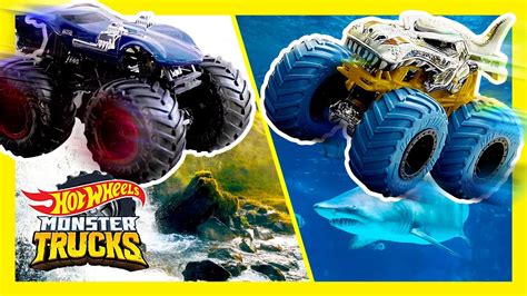 MONSTER TRUCKS GO CLIFF DIVING! | Monster Trucks | @HotWheels - YouTube