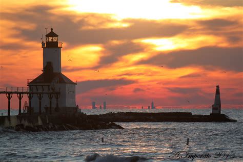 Michigan city, Indiana. Washington park beach lighthouse. With Chicago ...