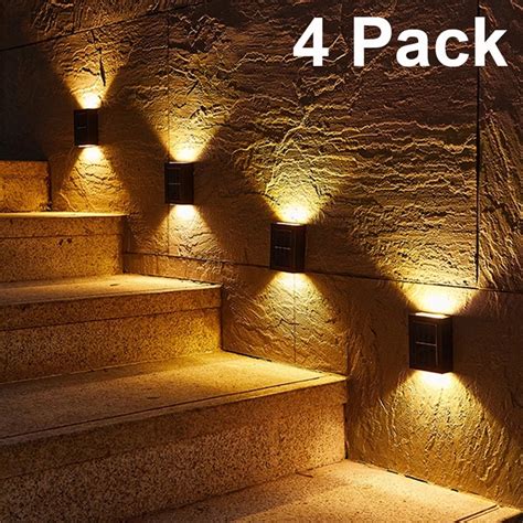 Outdoor LED Solar Light 4 Pack Solar Garden Waterproof Wall Lamp Light ...