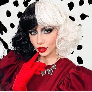 Hair | Cruella Half Black Half White Wig Cruella Devil Wig Short Curly ...