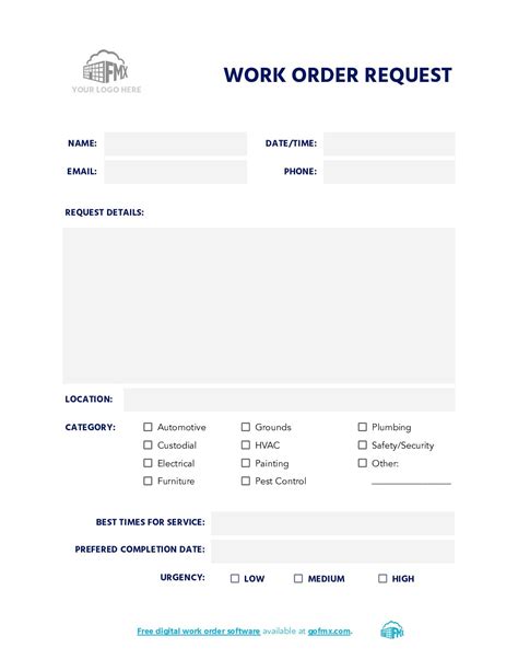 Maintenance Work Order Form [Free Printable Template] - FMX