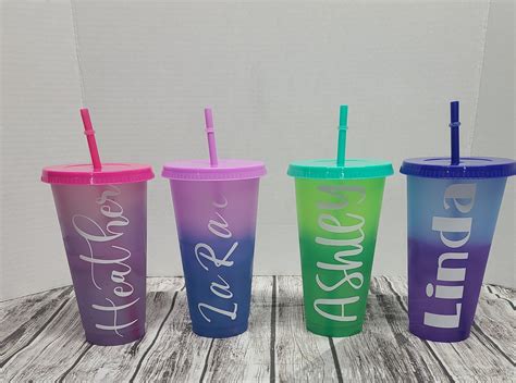 Color Changing Cold Cup With Straw and Lid Personalized | Etsy ...