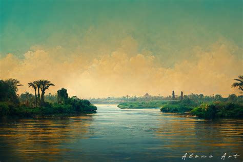 Beautiful Nile River with Sky Painting Graphic by Alone Art · Creative ...