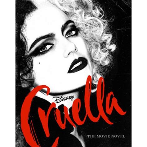 the poster for cruellla is shown in black and white, with red lettering ...