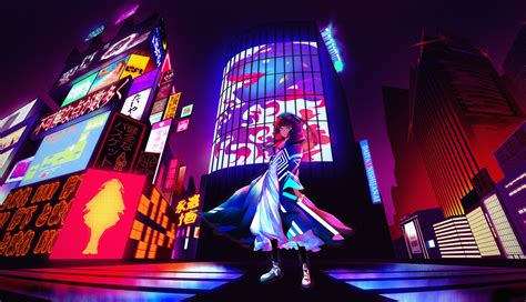 1336x768 Anime Girl Billboard Neon City 4k Laptop HD ,HD 4k Wallpapers ...