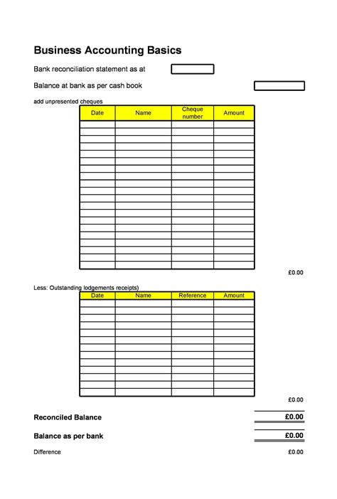 Simple Bank Reconciliation Template Excel