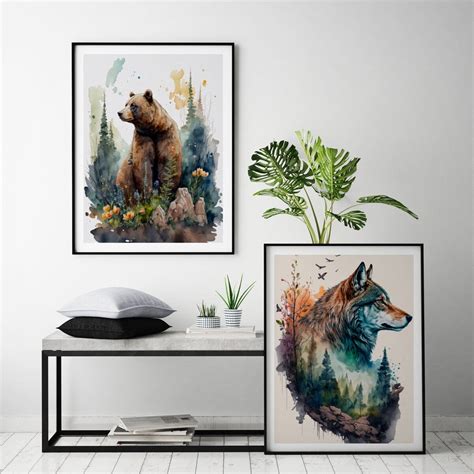 Brown Bear Watercolor Art Print Brown Bear & Nature Painting - Etsy