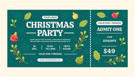 Free Vector | Flat christmas party ticket template