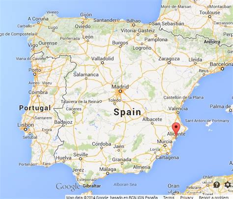 Alicante on Map of Spain