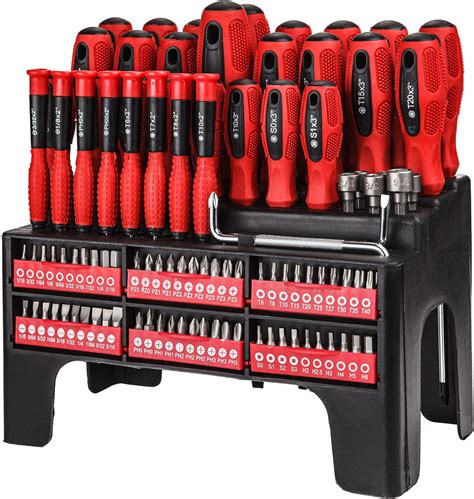 100 Piece Magnetic Screwdriver Set with Rack, Magnetic Tip, Common ...