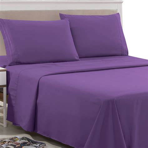 Twin Size Bed Sheets, 3 Piece Polyester Twin Deep Pocket Sheets, Purple ...