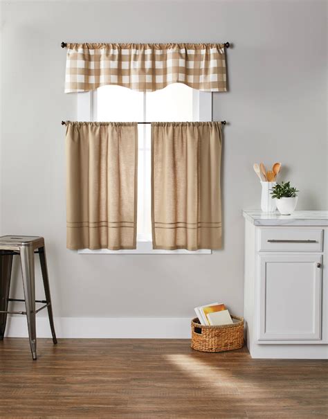 Better Homes & Gardens Checks N Solids 3 Piece Kitchen Curtain Set ...