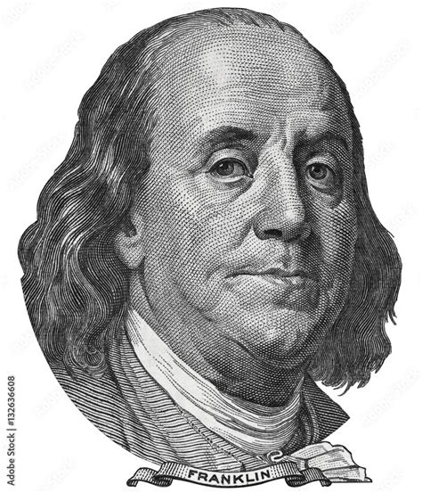 Benjamin Ben Franklin face on US 100 dollar bill closeup isolated ...