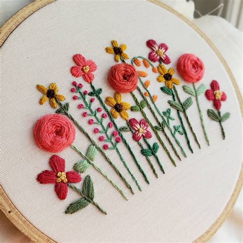 Buy DIY Hand Embroidery Pattern PDF, Hand Embroidered Flower Garden ...