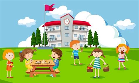 Children playing at school playground | Illustrations kids, School ...