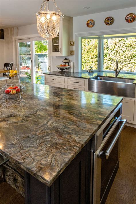 Dark Brown Kitchen Island Cabinet Fusion Quartzite Countertop Hardwood ...