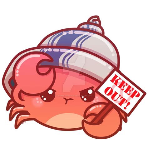 a cartoon crab with a keep out sign on it's head and wearing a hat