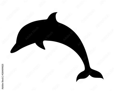 Vector black silhouette of a dolphin isolated on a white background ...