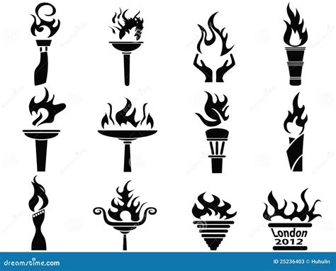 Black Fire Flame Torch Icons Set Stock Photos - Image: 25236403